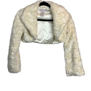 American Girl ivory faux fur bolero cropped shrug jacket 14 like new